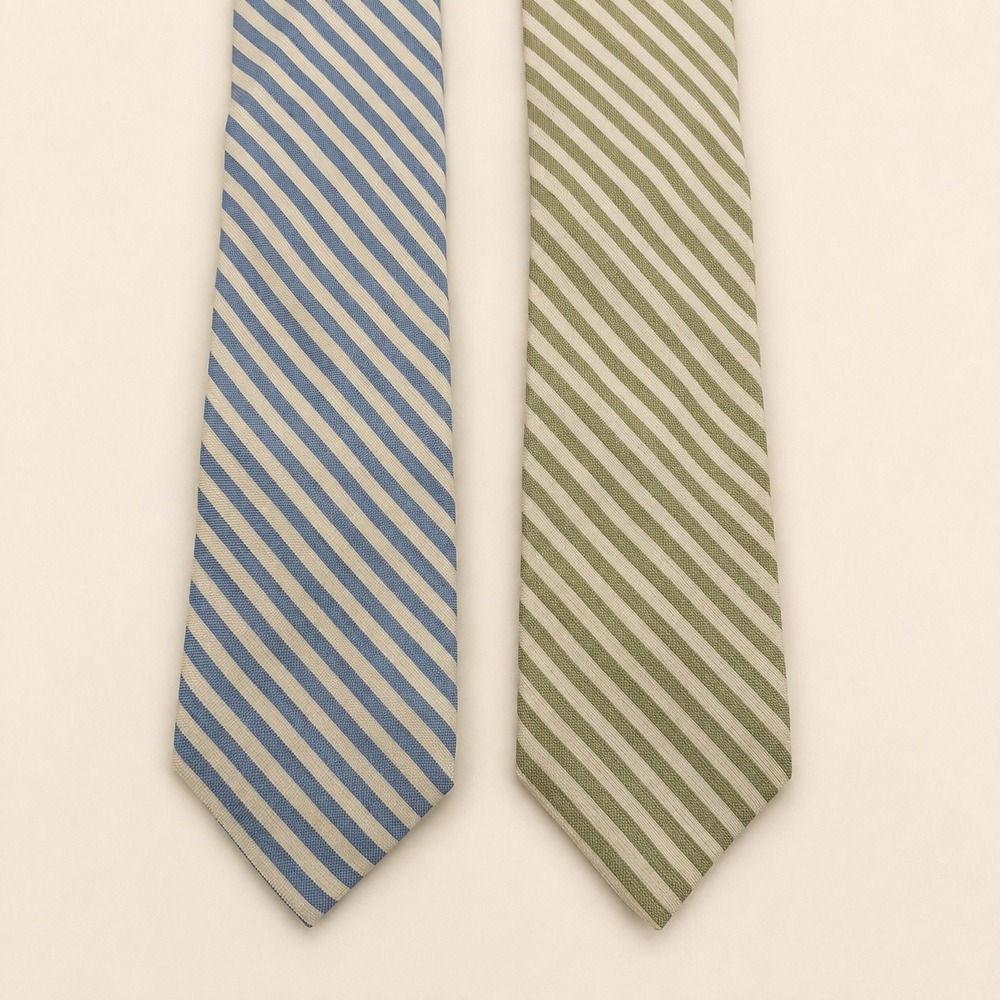 Chaps Mens Neckties Silk Linen Striped Blue Green Coastal Preppy Career Reppe